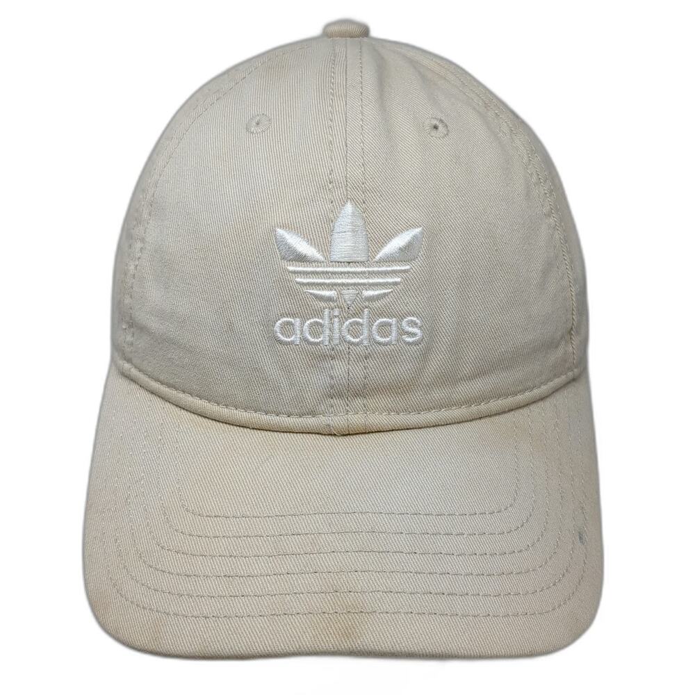 Adidas Baseball Cap Beige One Size Trefoil Embroidered Logo Slideback Hat
